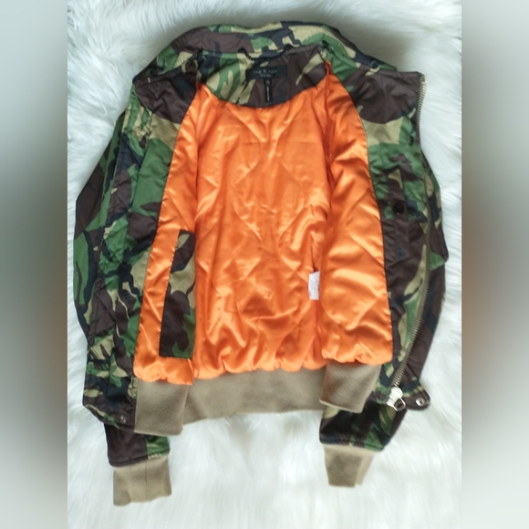 EUC rag & bone abstract camo cotton orange satin lined full zip front arm zip - Picture 5 of 16